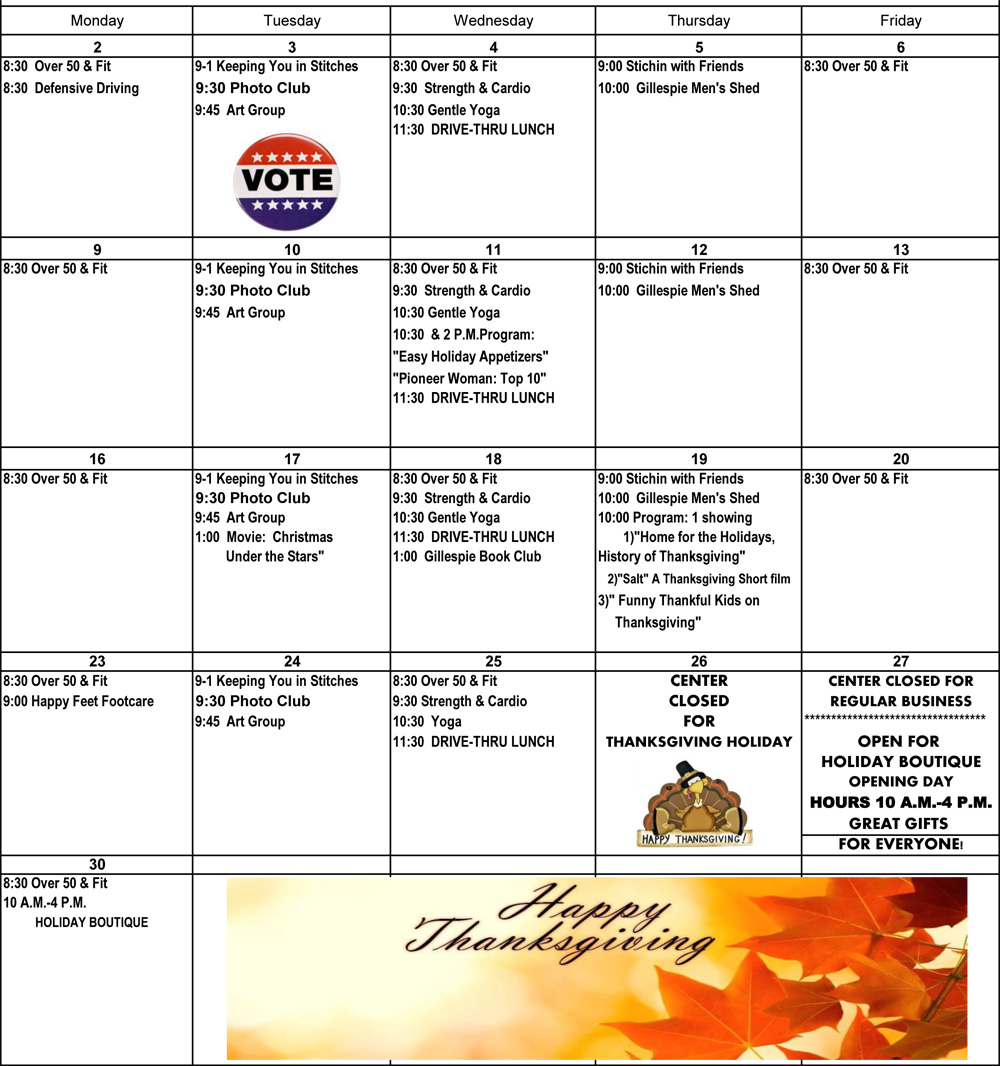 Calendar of Events & Menu Minnesota Senior Centers