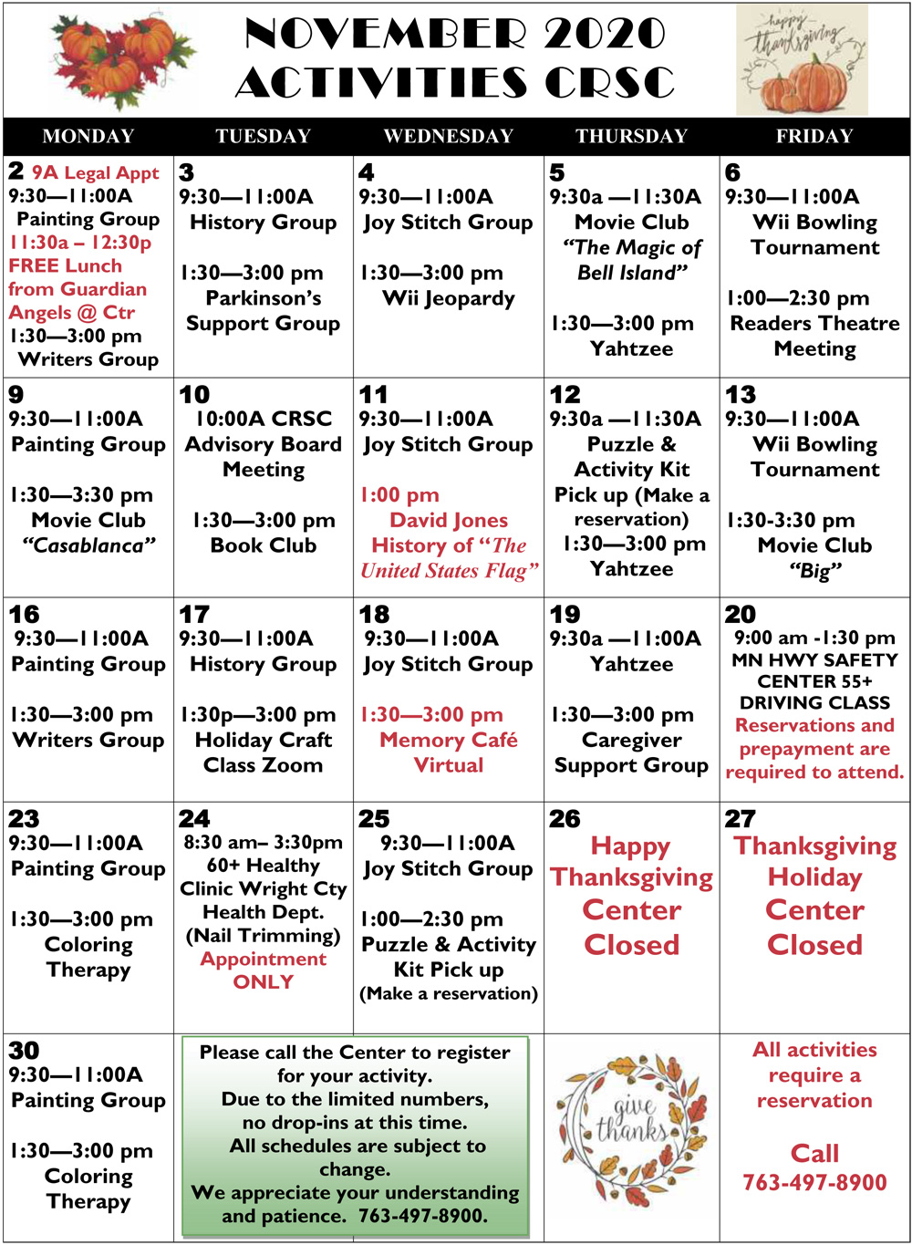 Activity & Event Calendar Minnesota Senior Centers
