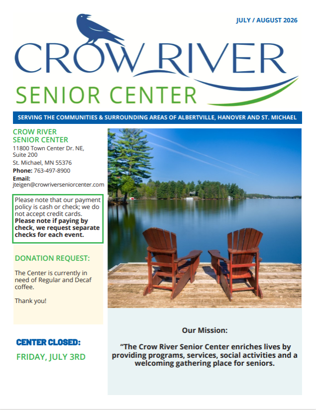 Crow River Senior Center July & August 2026 Newsletter